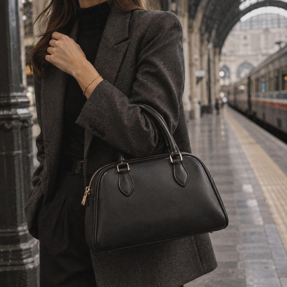 Borsa a mano Aurora in ecopelle nera