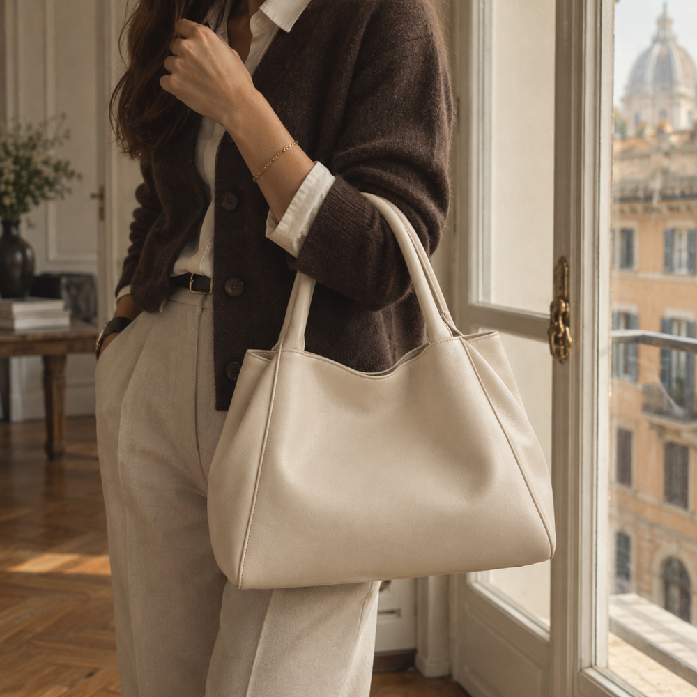 Borsa a mano Bianca in ecopelle panna