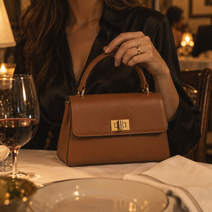 Borsa a mano Greta mini in ecopelle cognac