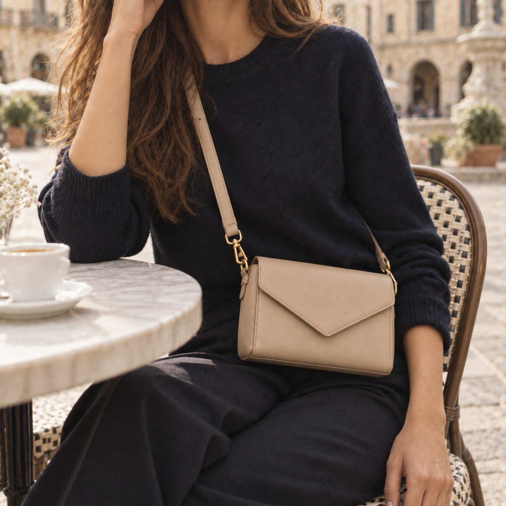 Borsa a tracolla Irene in ecopelle beige