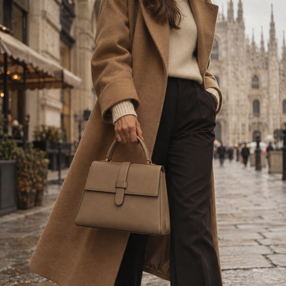 Borsa a mano Livia in ecopelle tortora